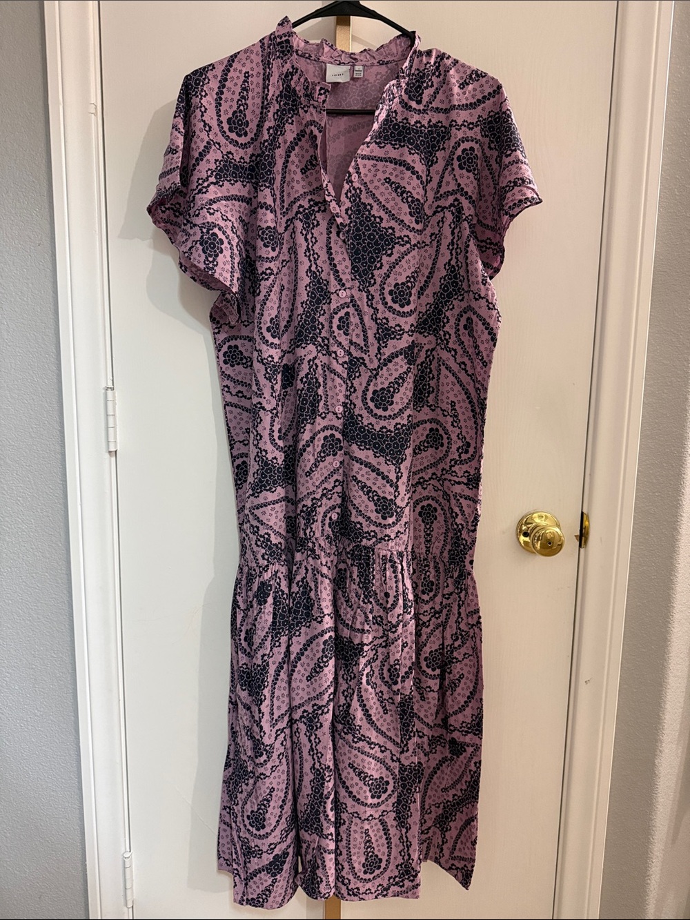 Purple Paisley Short-Sleeve Drop-Waist Dress